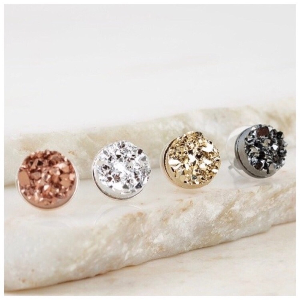 ✨SALE✨LAST1✨5⭐️NEW CHIC DRUZY SILVER STUD EARRINGS - Picture 2 of 7